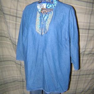 Pre Owned Ladies Denim Beaded Top